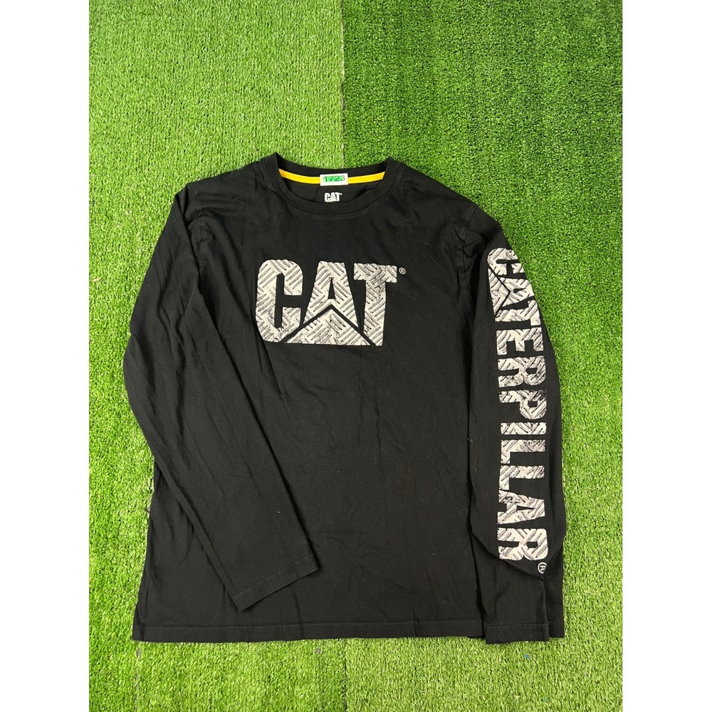 Caterpillar CAT Mens Black Long Sleeve Graphic T-Shirt Size Large Diamond Plate